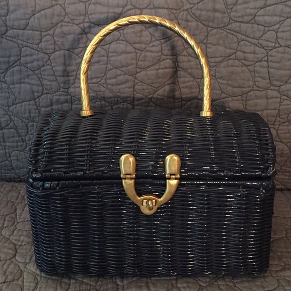 navy wicker bag
